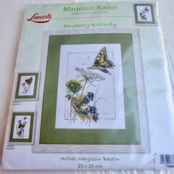 Lanarte Marjolein Bastin Cross Stitch Kit Blueberry Butterfly PN-0021622-1 OPEN